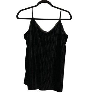 Dalia Solid Black Velvet Pleated Adjustable Straps Cami Top S